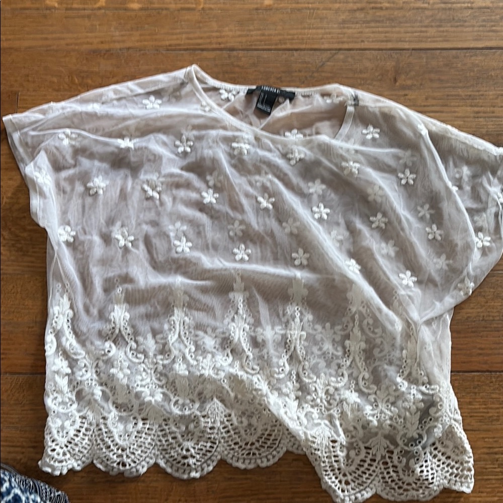 Forever 21 White Boxy Embellished Blouse